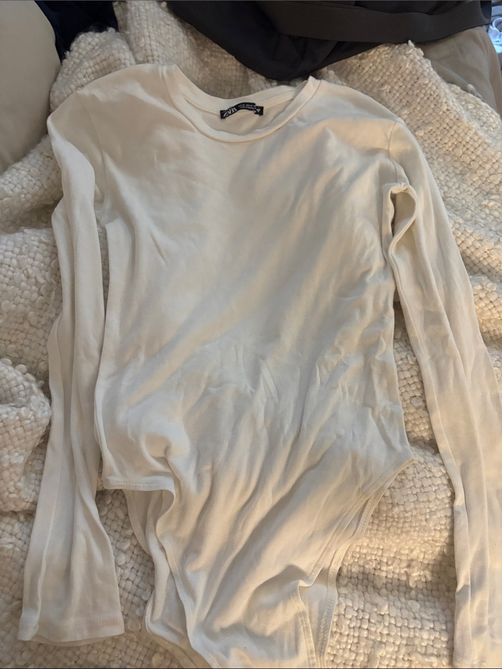 Zara Long Sleeve Cream Bodysuit